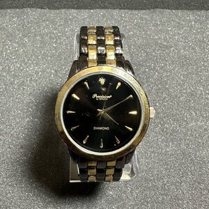 Precision By Gruen Mens Diamond Quartz Watch Black Dial Gunmetal And Gold Workin